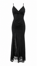 Vestido largo de encaje con escote en V
