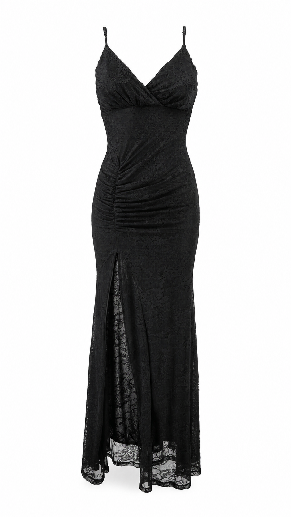 Vestido largo de encaje con escote en V