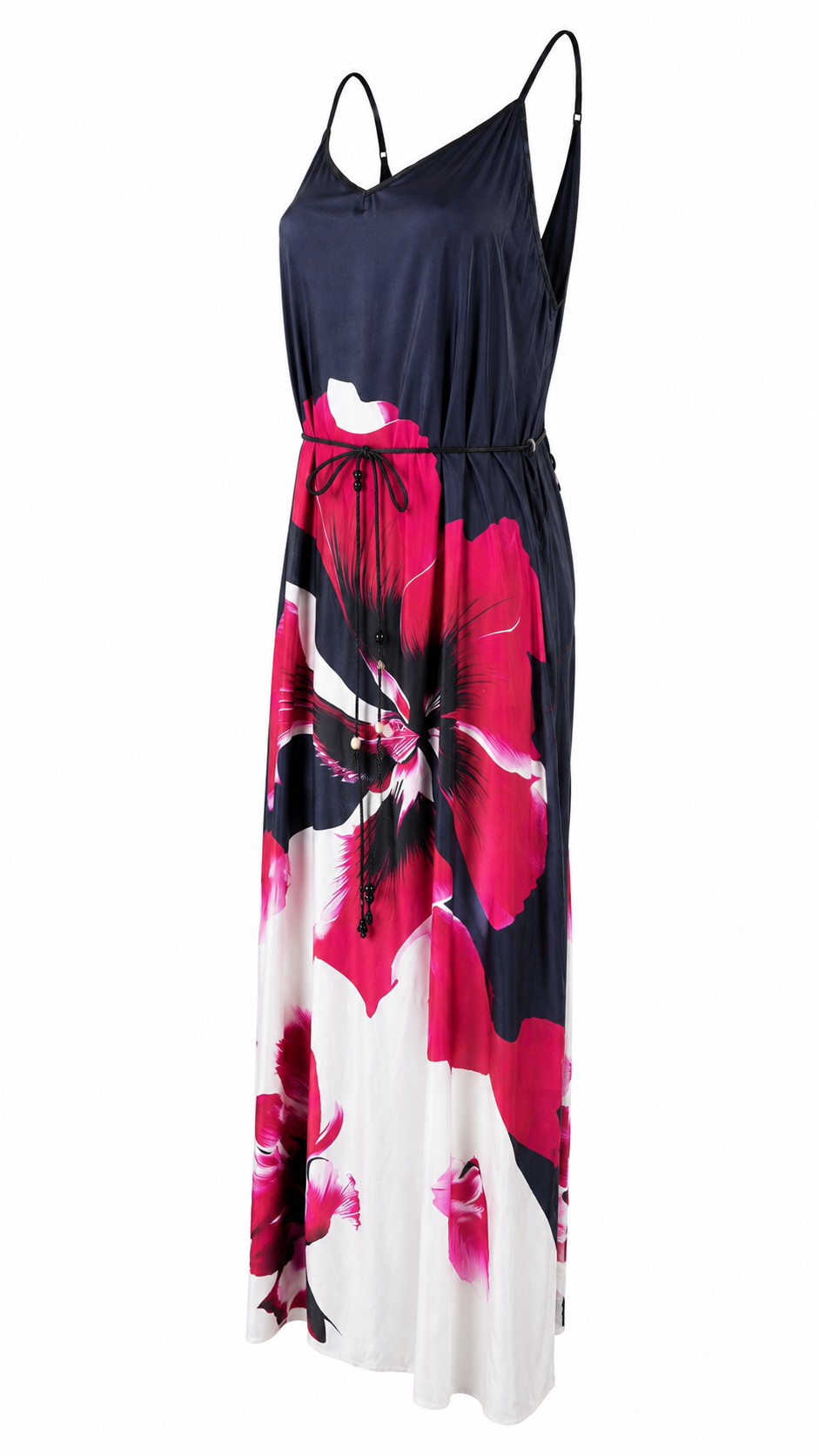 Abito lungo floreale blu navy