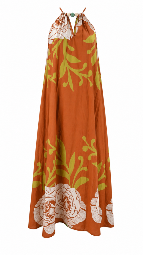 Vestido largo halter con estampado botánico