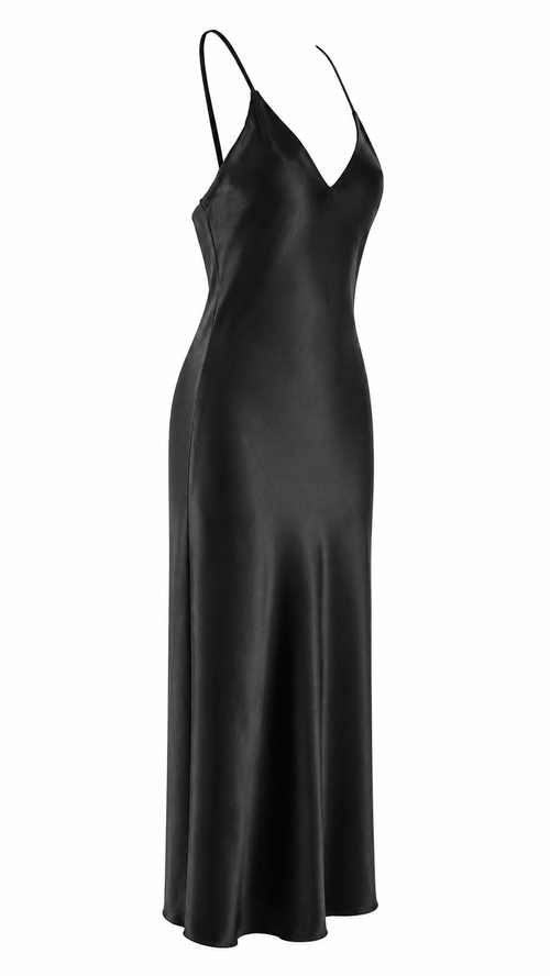 Vestido largo satinado con escote en V