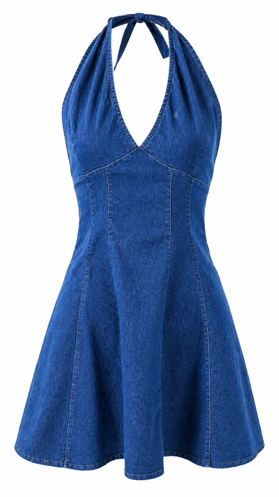 Abito mini denim blu con scollo a V